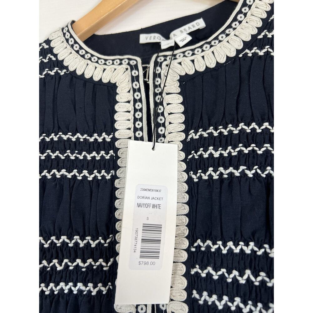 Veronica Beard womens navy/off white Dorian embroidered linen blend jacket NWT S - Picture 10 of 13